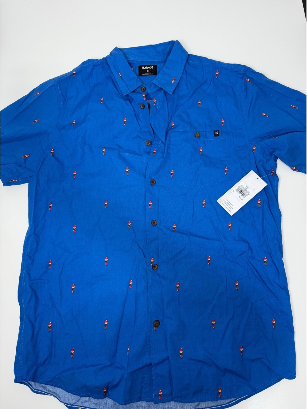 NWT Hurley Blue Shirt Sleeve Button-Up Shirt Size M